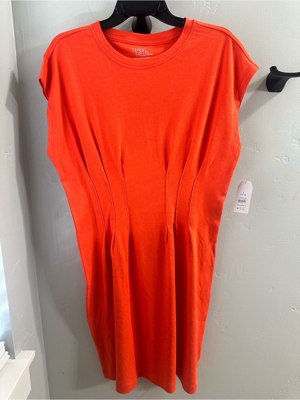 Time and Tru Bright Orange Ponte Knit Cap-Sleeve Tunic